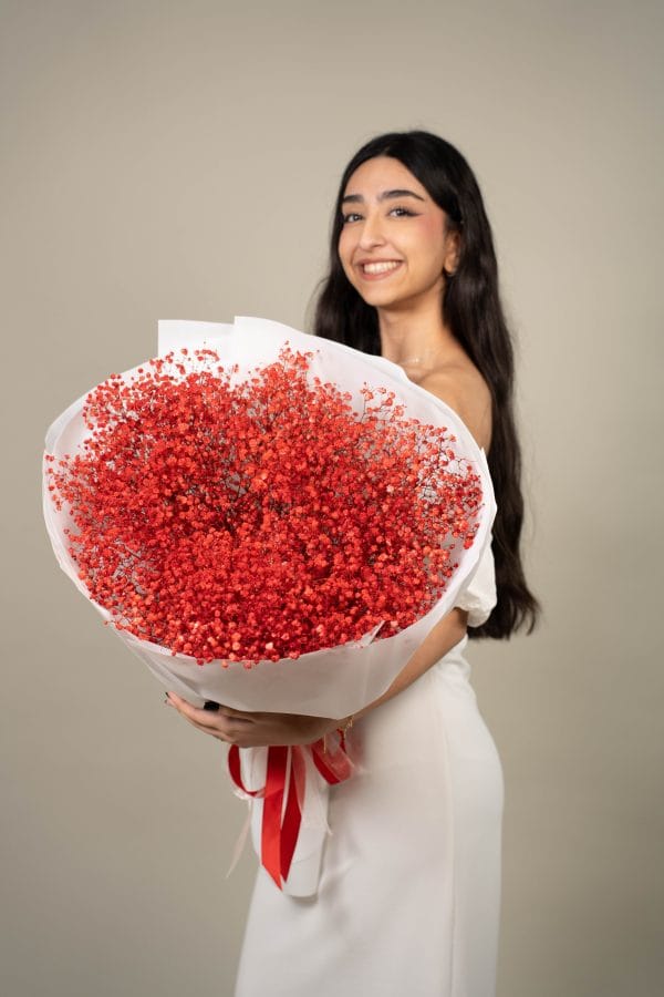Red Gypsophila Hand Tied Bouquet