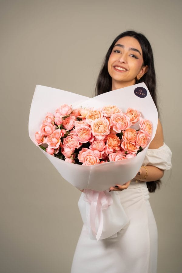Julietta Peach Spray Rose Hand Tied Bouquet