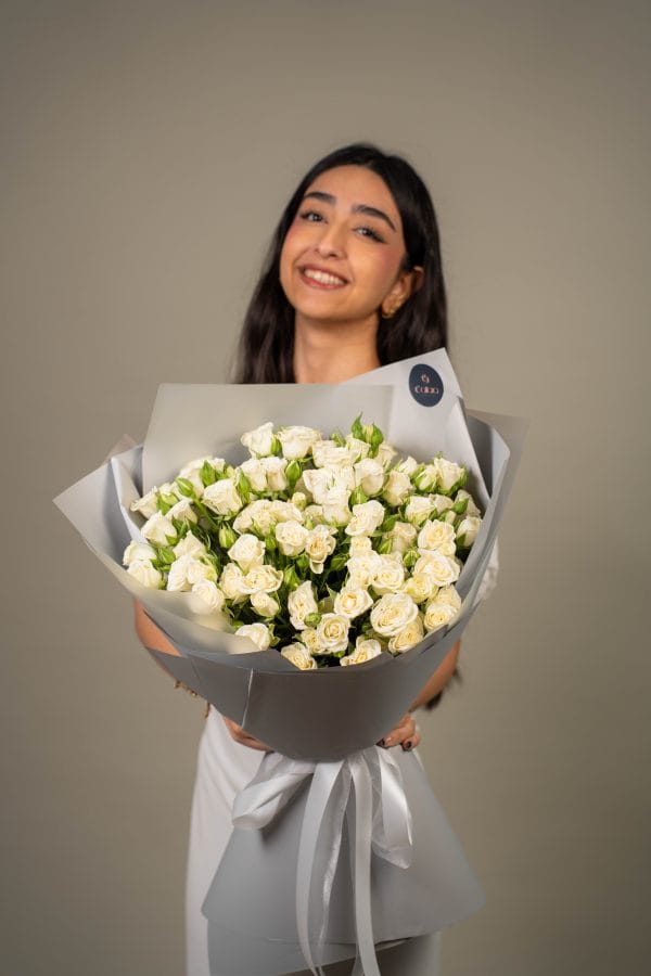 White Spray Roses Hand Tied Bouquet