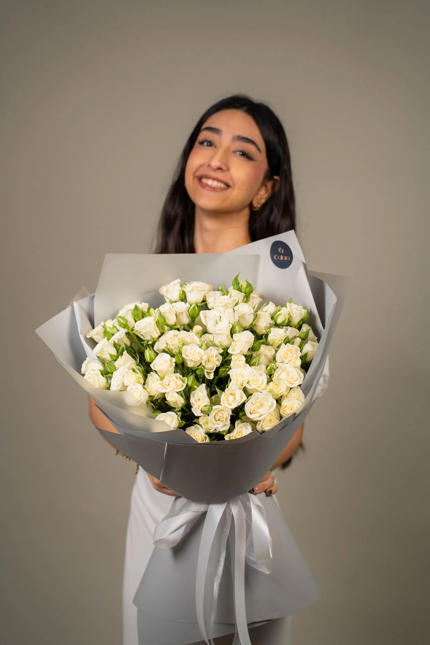White Spray Roses Hand Tied Bouque - Image 1