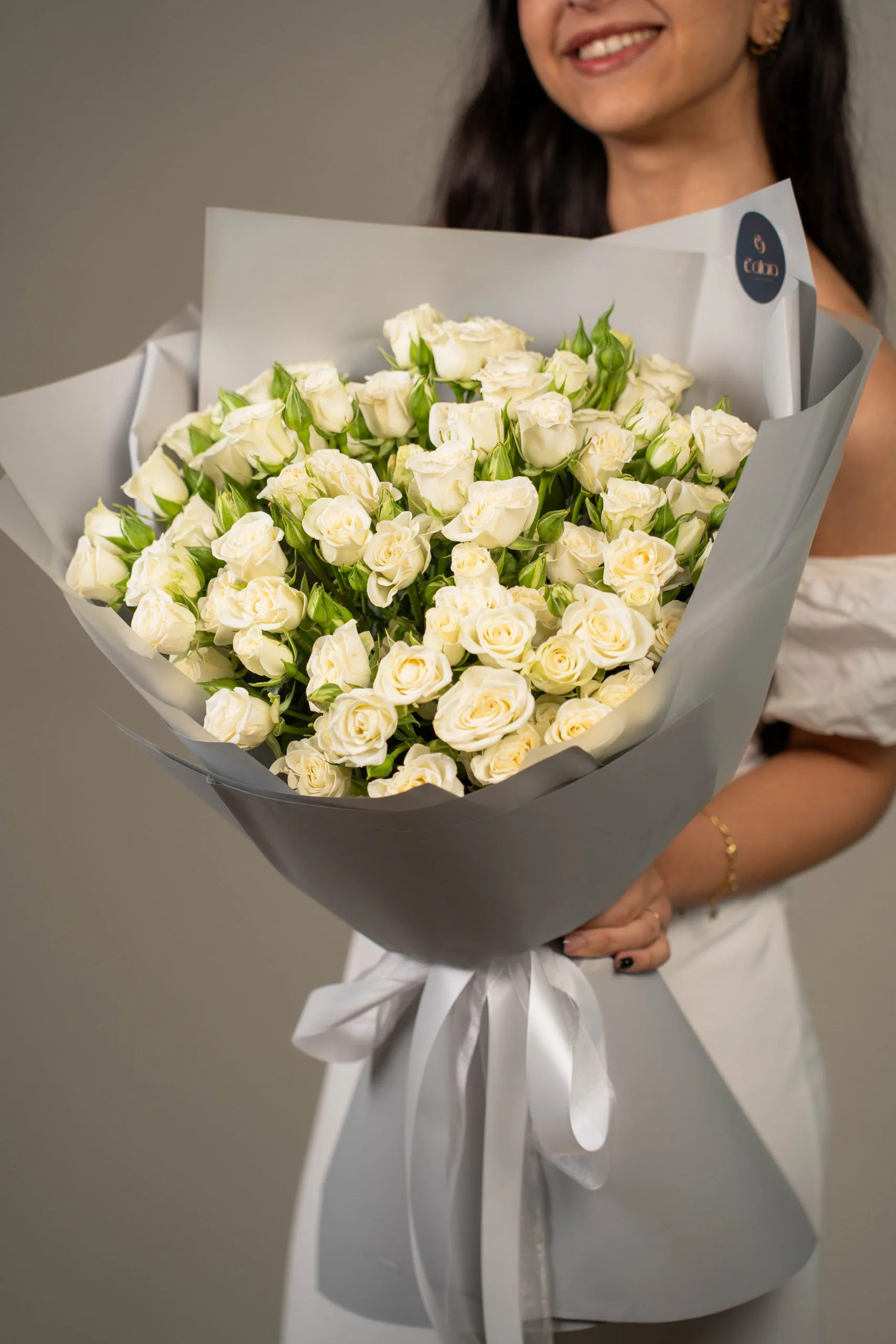 White Spray Roses Hand Tied Bouque - Image 5