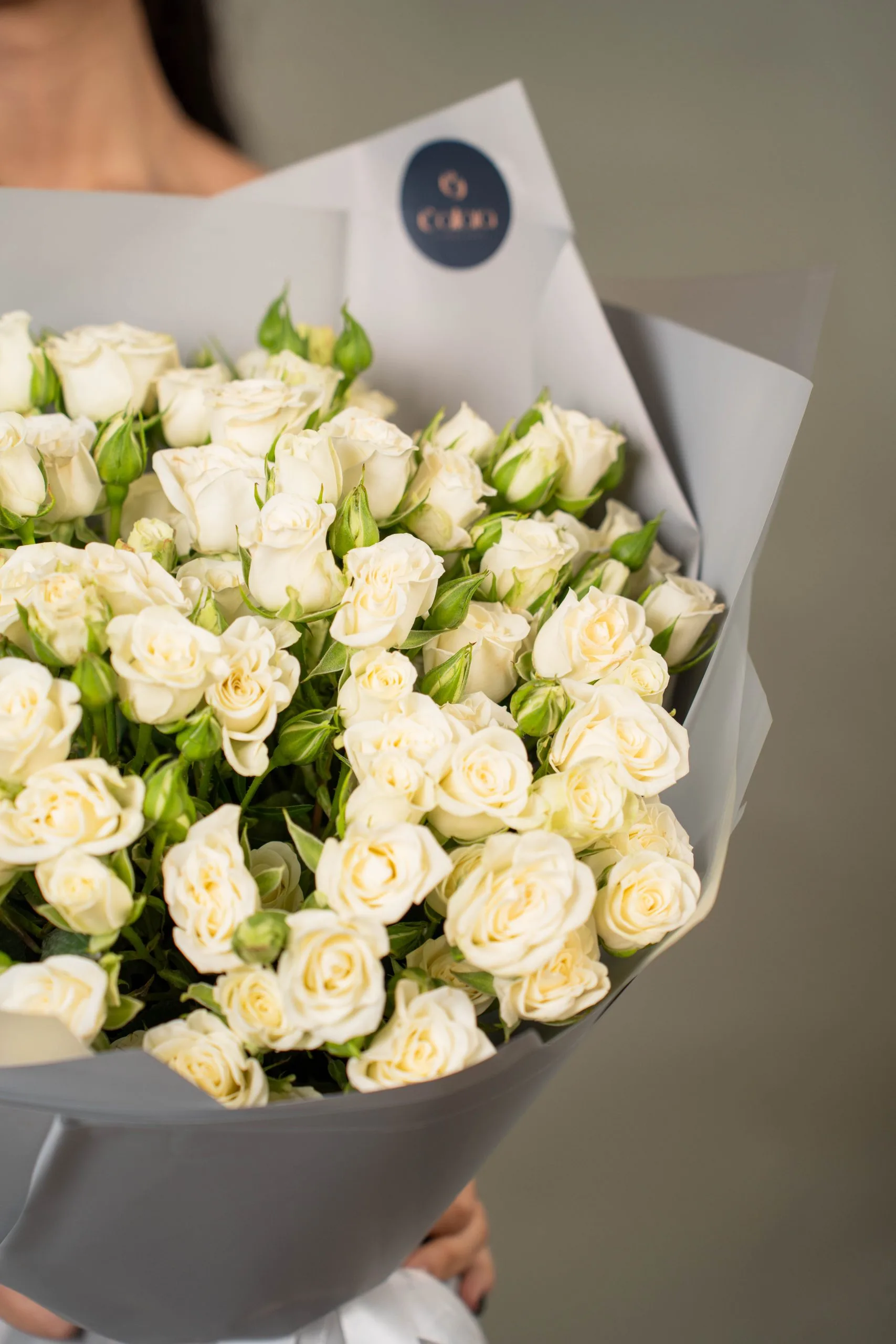 White Spray Roses Hand Tied Bouque - Image 3