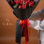 Red Tulip Hand Tied Bouquet in Black Wrap