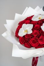 Red Roses with Phalaenopsis Orchid - Image 2