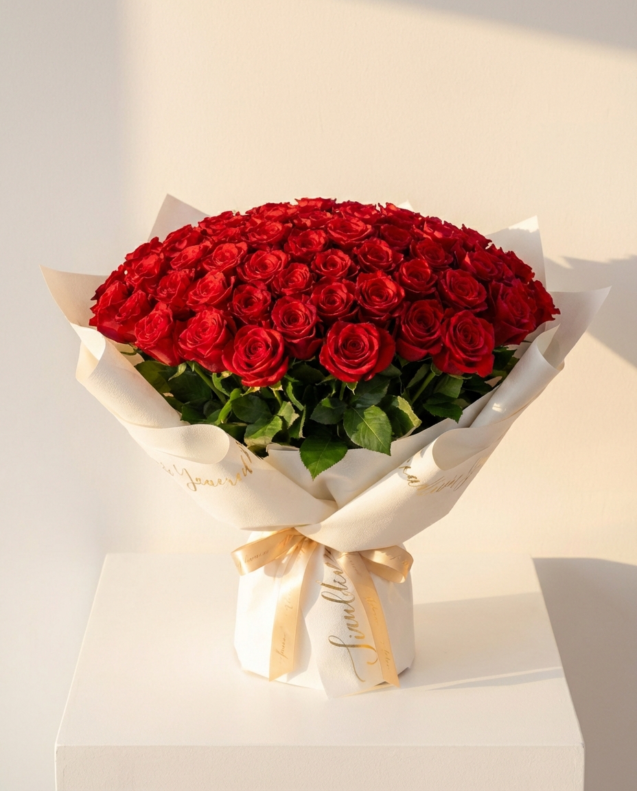 100-Red-Roses-Bouquet 100 Red Bunch Valentines Roses - Image 1